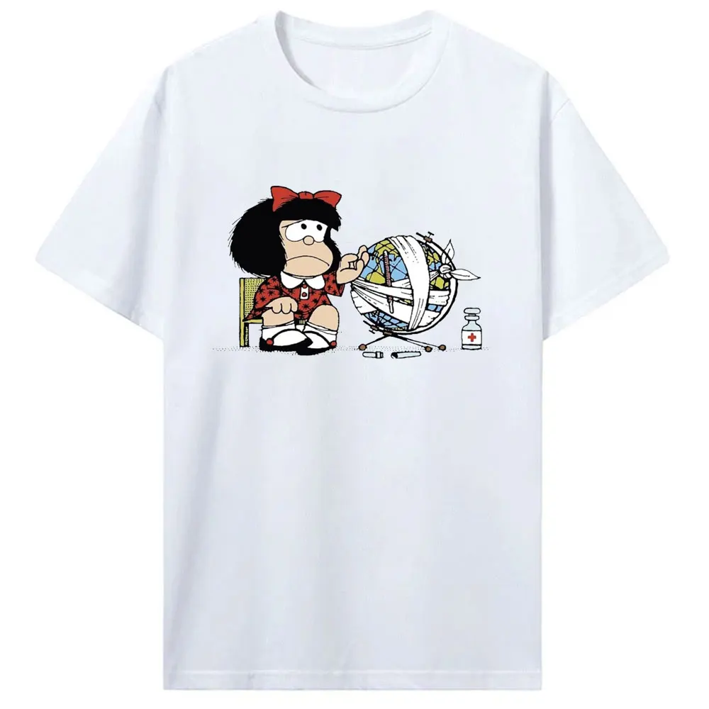 Mafalda and The Wounded Earth Print Funy Women Harajuku Comic Ulzzang Cartoon Kawaii Casual Blouse Top Shirt Clothing Streetwear