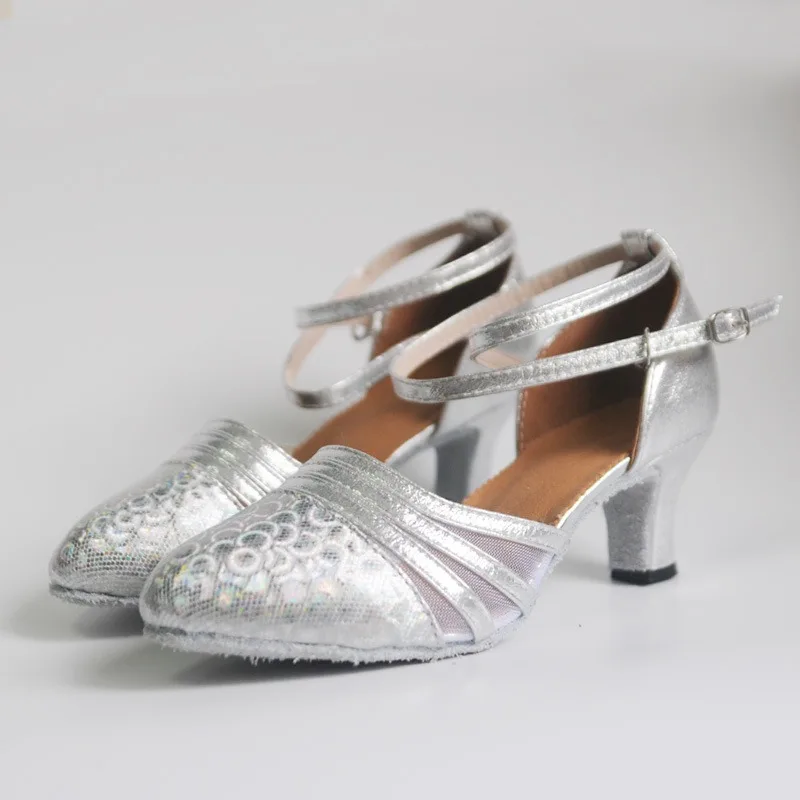 Fashion Summer Women'S Sandals 5.5CM Middle Heels Buckle Strap Hollow Latin Dancing Shoes Modern Dance Shoes Four-season Sandals