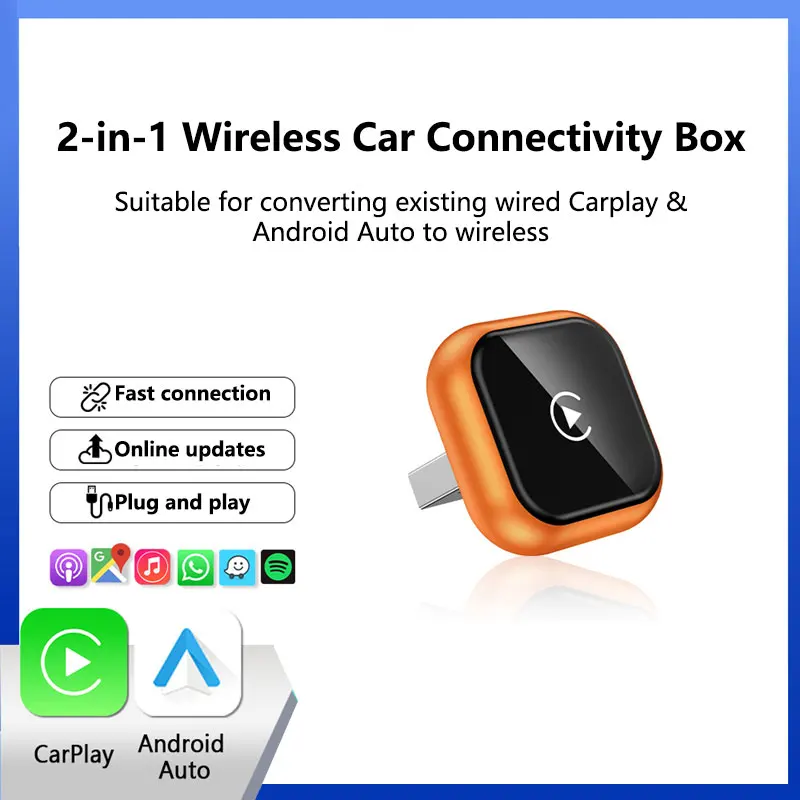 

Беспроводной адаптер CarPlay: преобразует проводной CarPlay и Android Auto в беспроводной, для автомобилей, стабильное подключение, Plug and Play, универсальный