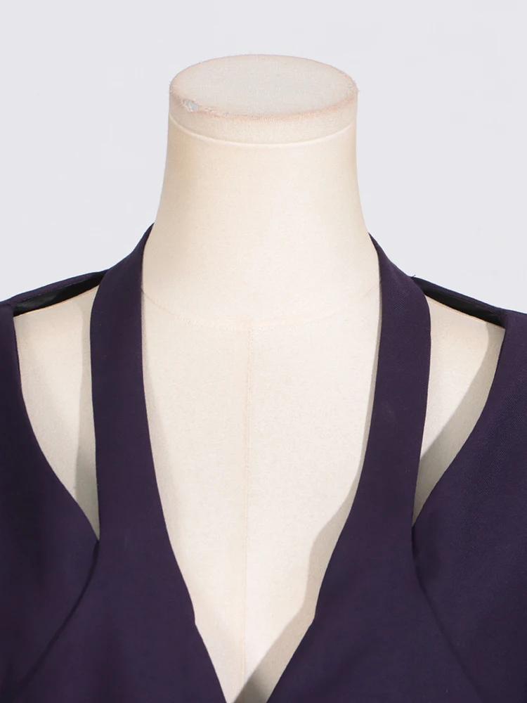 VGH Hollow Out Chic Solid Folds Blazer For Women Deep V Neck Long Sleeve Spliced Single Breasted Coats Female New Autumn 2024