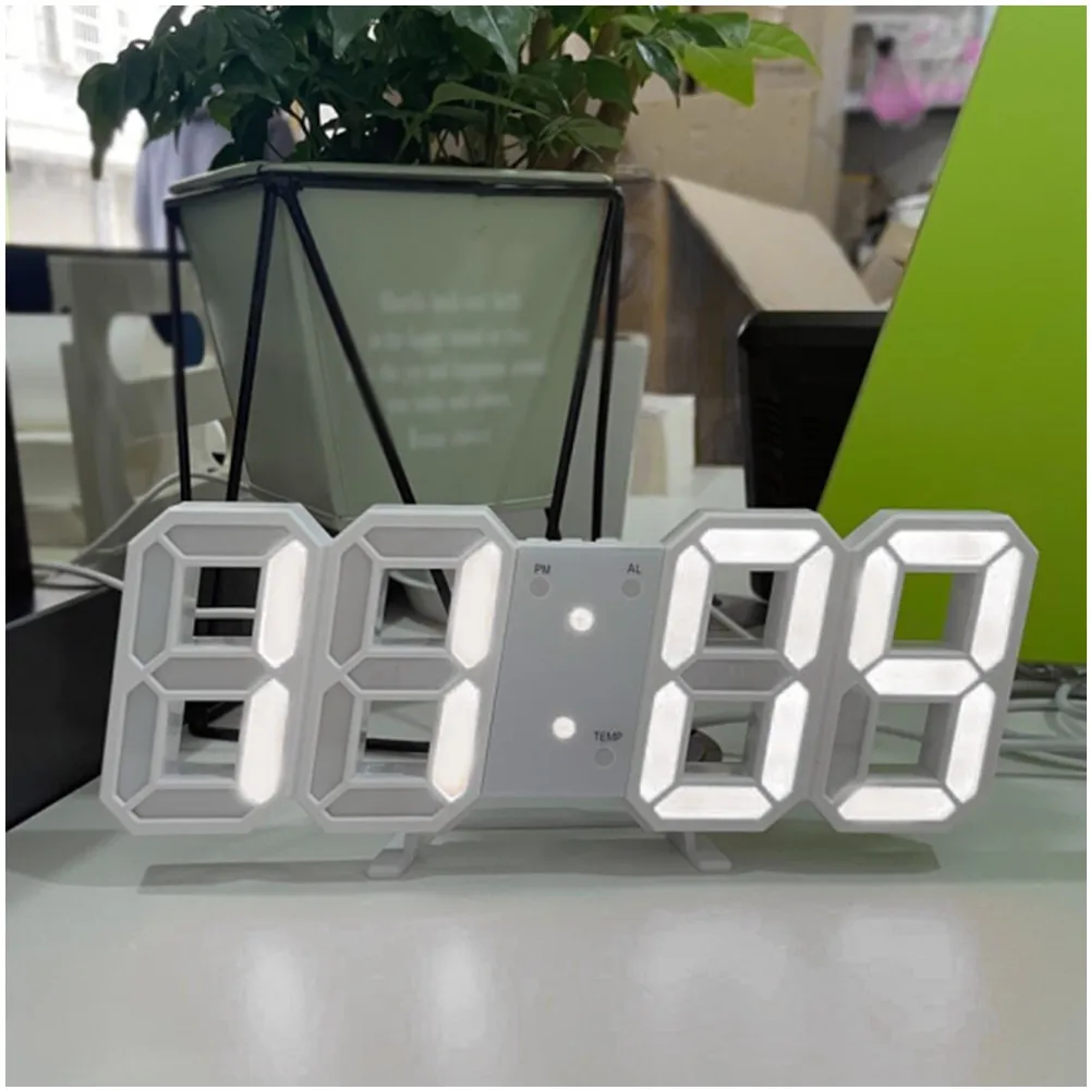 3D LED Digital Clock Wall Deco Glowing Night Mode Adjustable Electronic Table Clock Wall Clock Decoration Living Room LED Clock