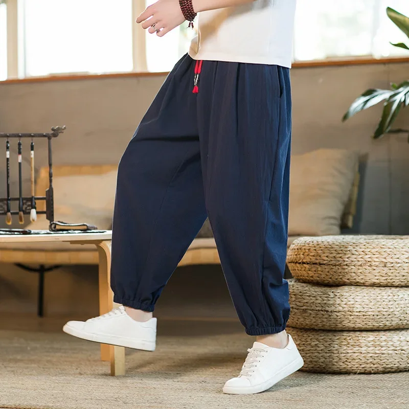 

New Men's Harem Pants Loose Chinese Style Cotton Solid Color Sweatpants Joggers High Quality Casual Trousers pantalones hombre