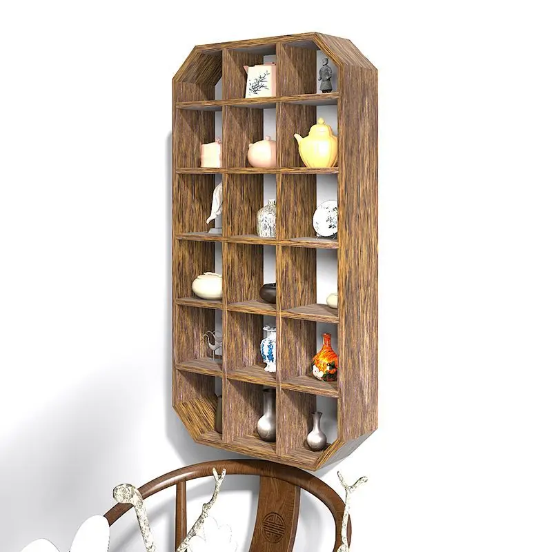 Paulownia Wood Oriental Display Shelf Breathable Entryway Rack Wall-Mounted Storage Unit Multi-Tier Organizer for Decor
