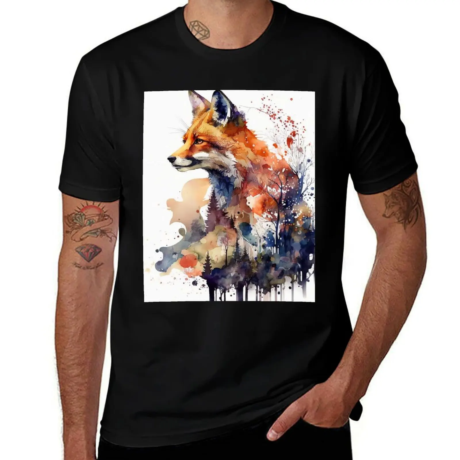 

Fox Watercolor T-Shirt graphic t shirt vintage anime t shirts summer shirt men t shirt