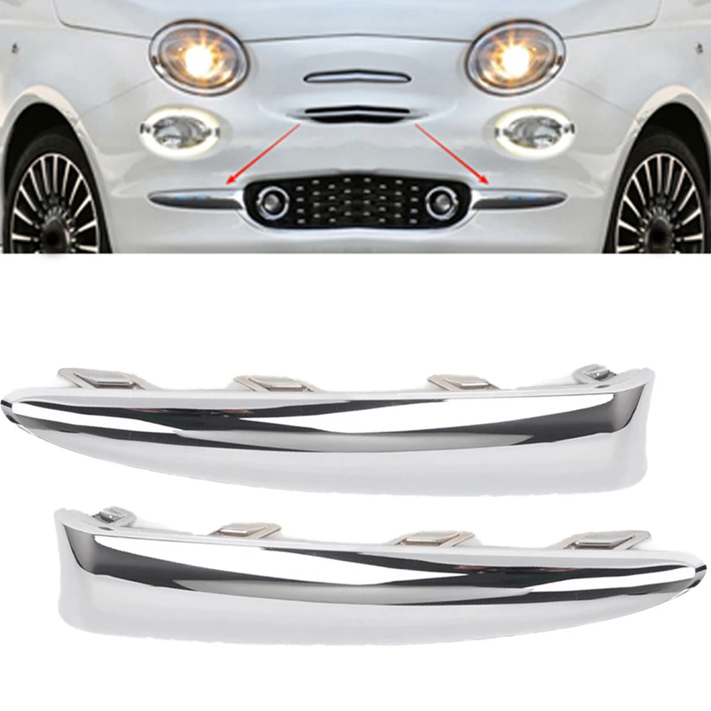 

Pair Front Bumper Moulding Chrome Lounge LOWER CHROME TRIM LEFT/RIGH 735642306 735642307 For Fiat 500 16-20