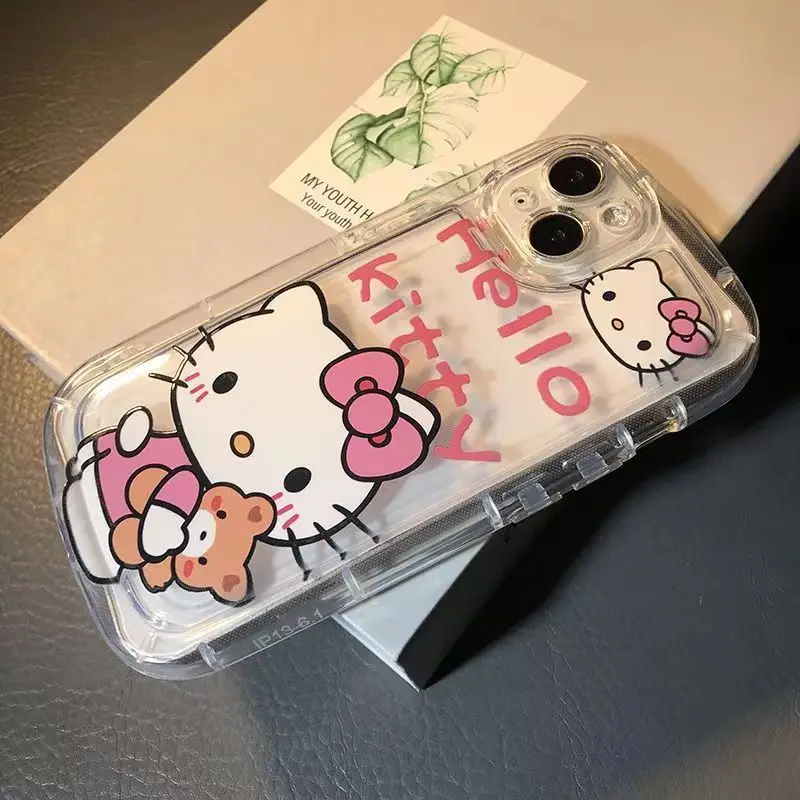 Sanrio Hello Kitty Phone Case For iPhone  16 15 14 13 Pro Max 11 12 13 Pro Transparent Air Cushion Soft Case Anti drop Girl Y2K