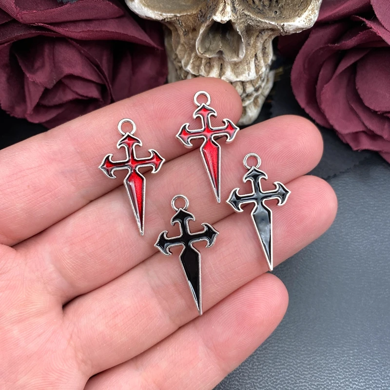 10pcs 30*16.5mm Enamel Saint James Crusader Rosary Crucifix Cross Charms For DIY Jewelry Making Jewelry Craft Findings