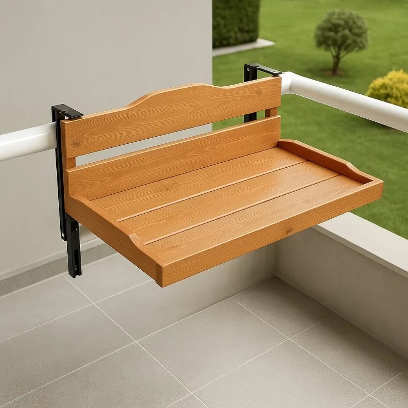 Foldable Hanging Table, Balcony Railing Desk, Creative Wooden Bar Table, Portable Snack Tray, Space-Saving Breakfast Board