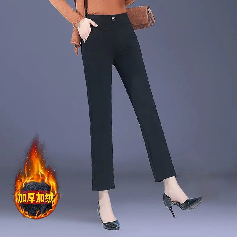 パンツ レディース 新しい冬アウター 厚みのあるベルベット ハイウエスト スリム ブラック ストレートパンツ カジュアルパンツ 春秋