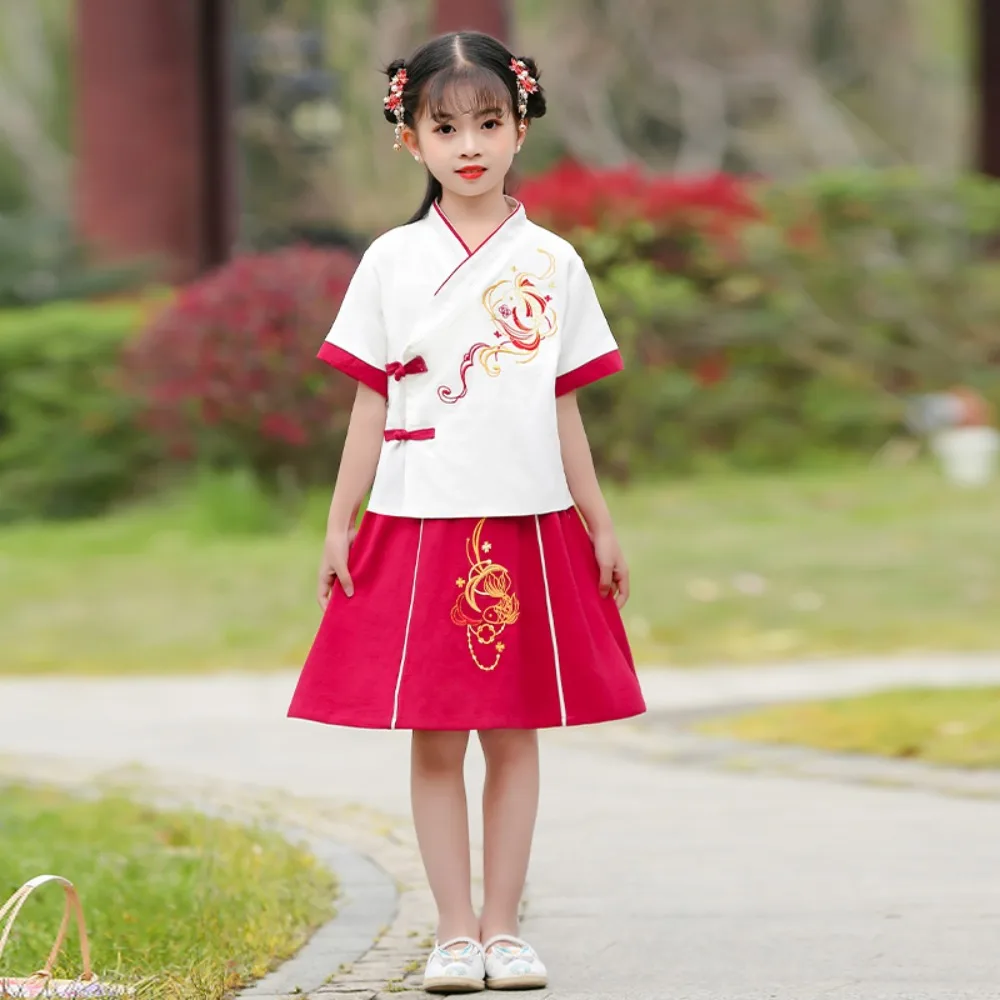 فتاة Hanfu فستان تأثيري ازياء حفلة الجنية ملابس الأطفال النمط الصيني ملابس الاطفال أداء الصيف النمط العرقي