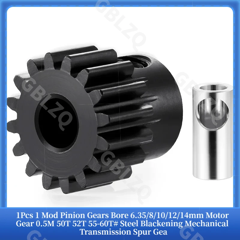1Pcs 1 Mod Pinion Gears Bore 6.35/8/10/12/14mm Motor Gear 0.5M 50T 52T 55-60T# Steel Blackening Mechanical Transmission Spur Gea
