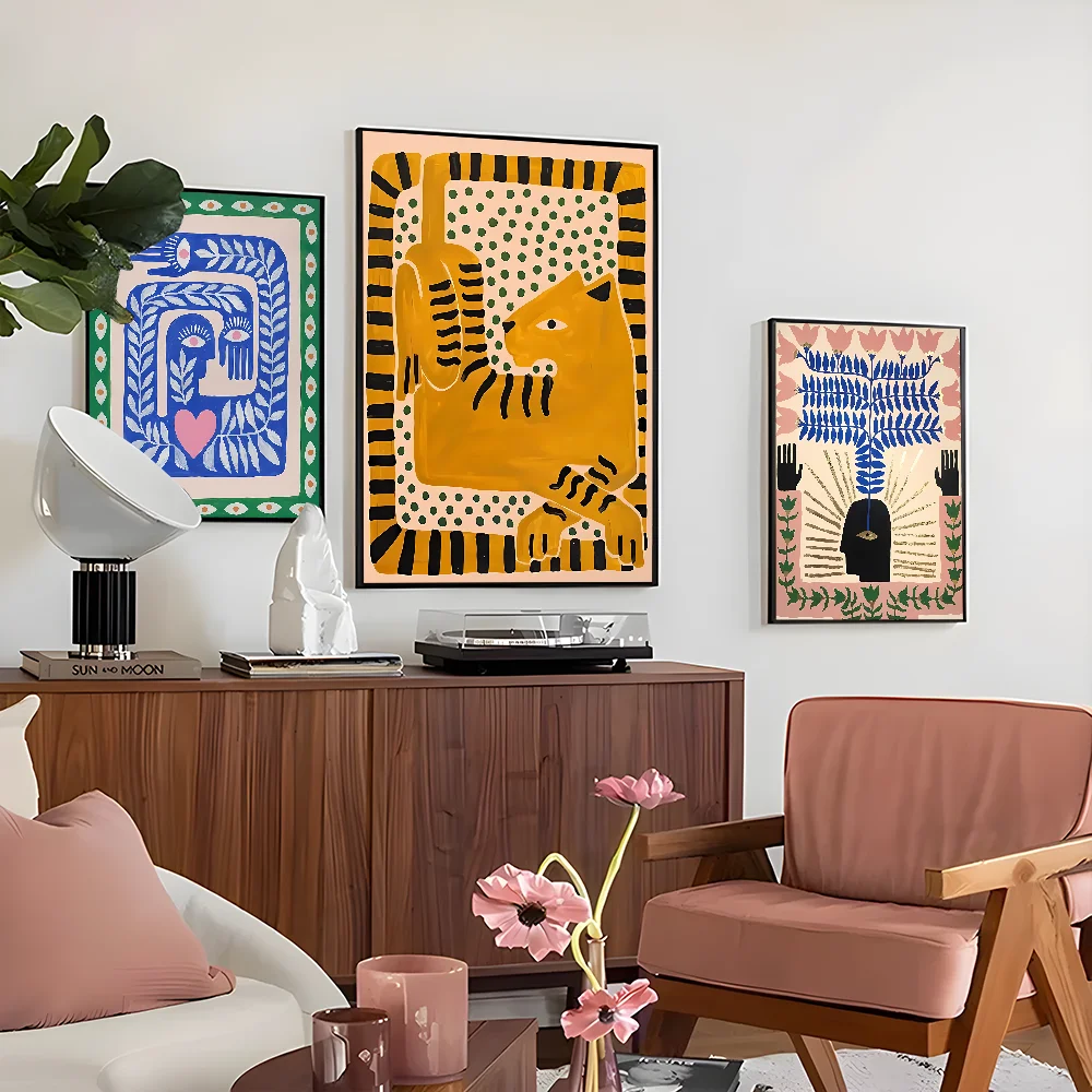Egypt Colorful Abstract Tiger And Leopard Poster Self-adhesive Art Waterproof Paper Sticker Coffee House Bar Room Wall Decor