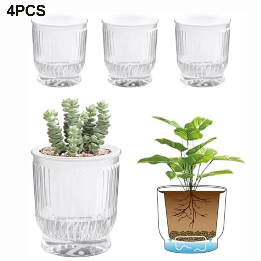 4PCS Self Watering Plant Pots With Deep Reservoir Plastic 12*14.5cm For All House Plants Long-Lasting Water Storage     New