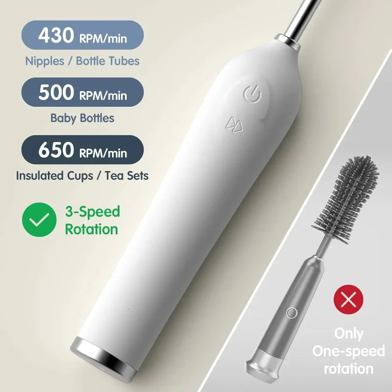 Bottle Brush , Electric Cleaning Brush With 3 Replaceable Brush Heads Household Cordless Power Rotating Spin Scrubber view 6