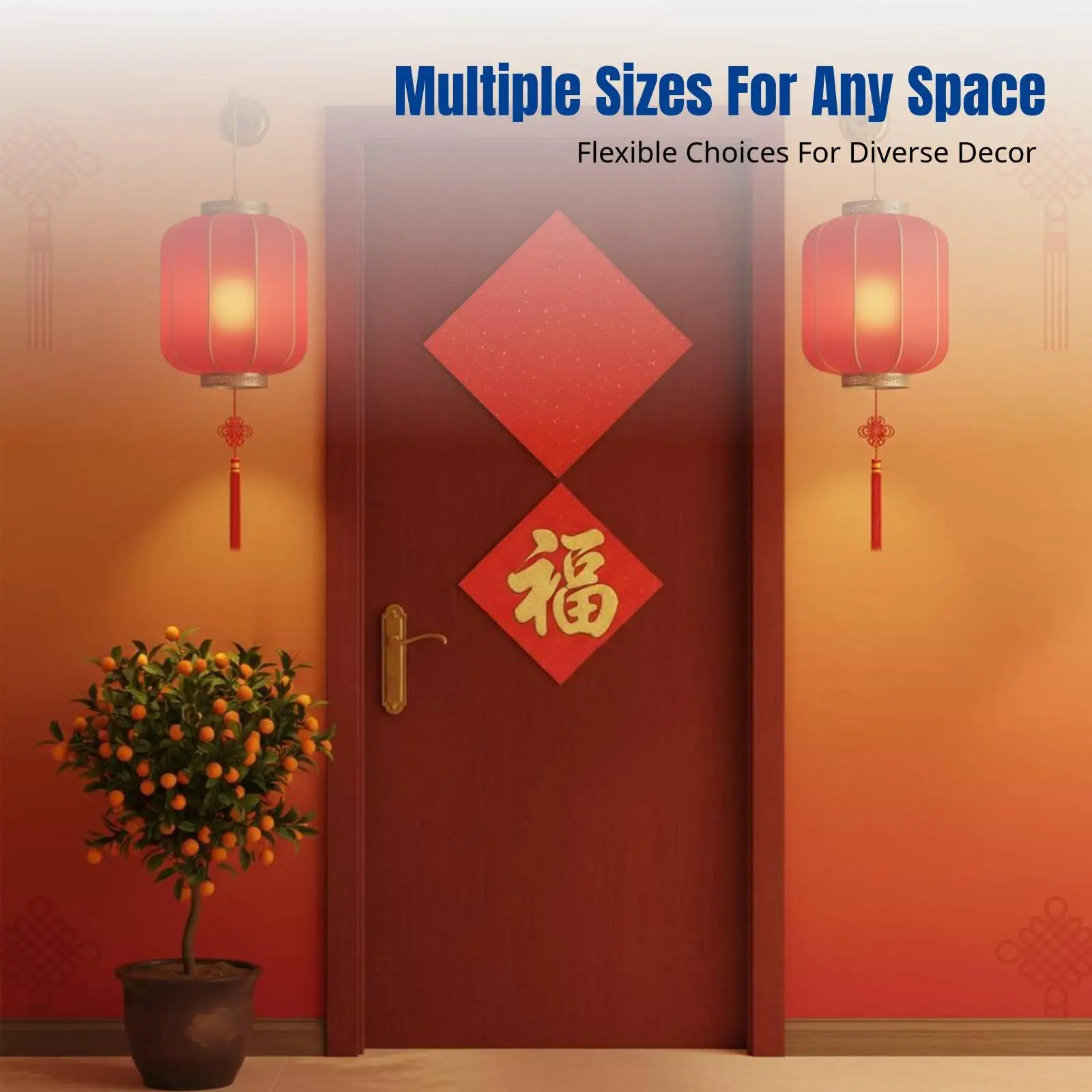 Blank Festive Couplets, Wax-Dyed Red Square, Fu Character, Door Decor