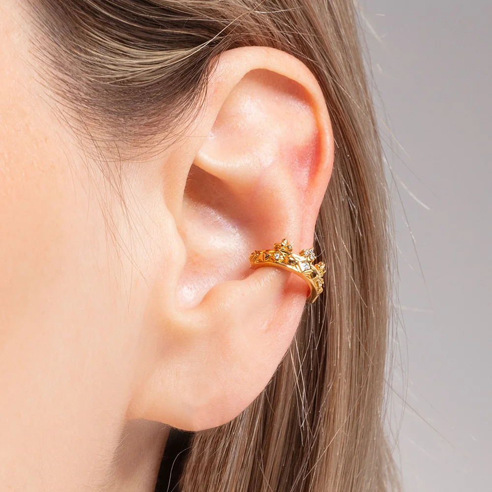 Single Ear Cuff Crown Gold Europe Style Brand New Fine Jewelry Vintage Gift For Women 925 Sterling Silver