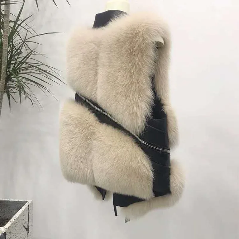 Chaleco de piel de imitación para mujer, chaqueta para otoño e invierno, nueva versión coreana de chaleco de piel de zorro de imitación, hermoso chaleco de piel corta
