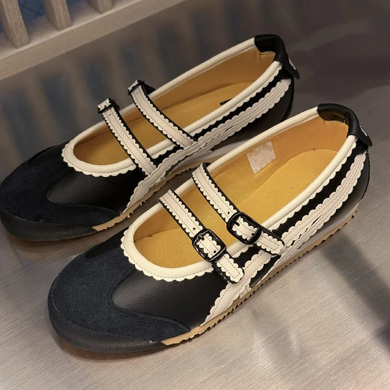 

Ladies Single Minority Shallow Flat Ballet Shoes Cross Strap Mary Janes Women Non-slip Casual Sport Shoes Office Commuter Shoes