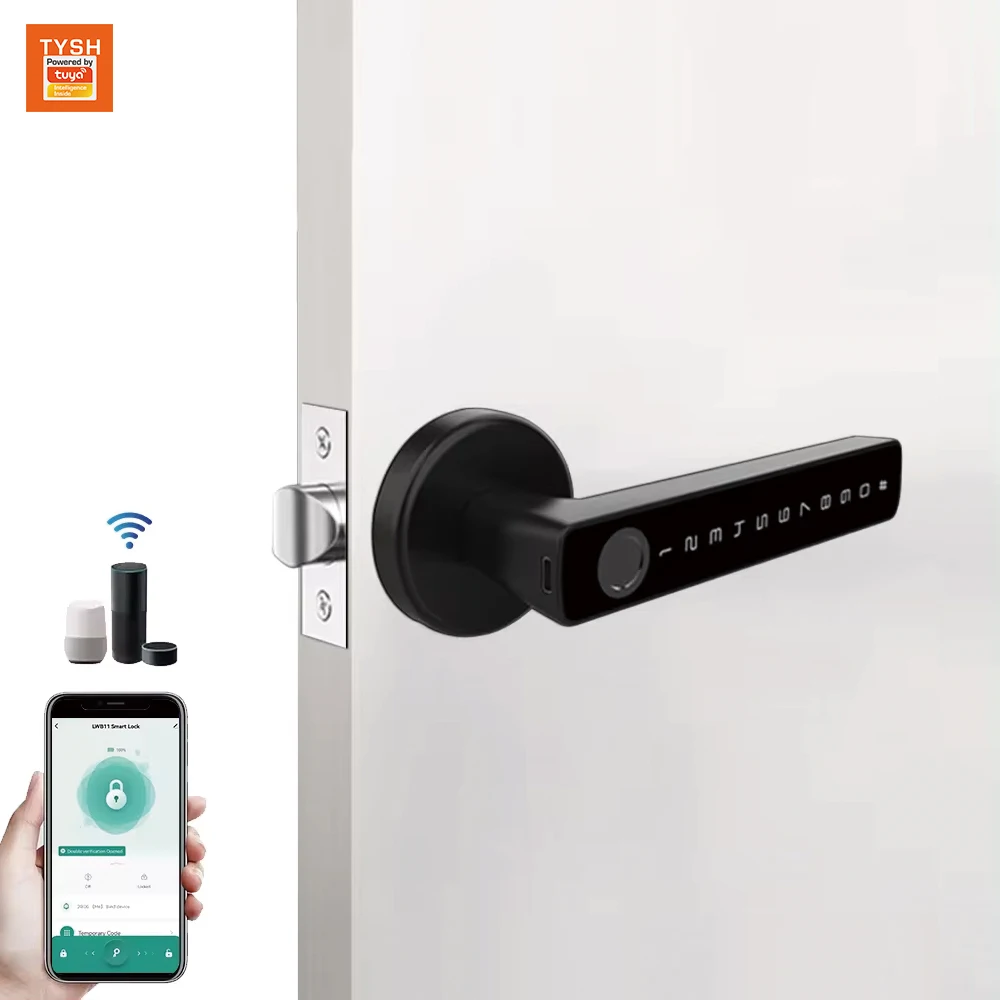 STLF 투야 생체인식 지문 비밀번호 전자 핸들 도어락 침실 가정용 목재 스마트 도어락 스마트락