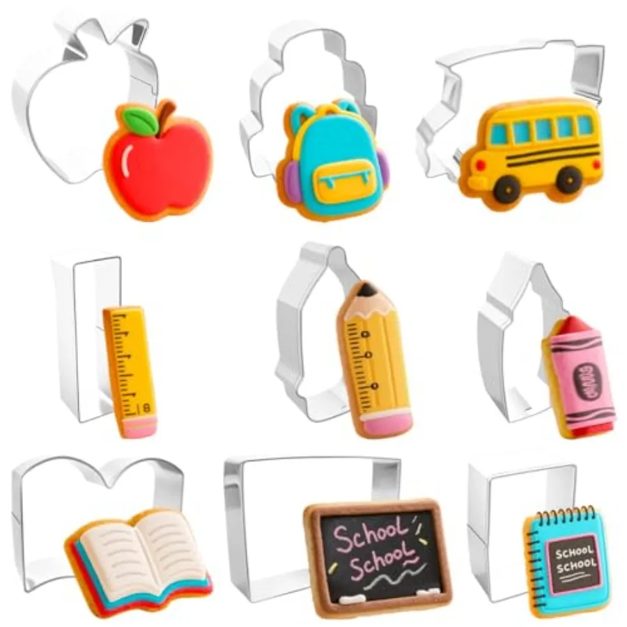 

Набор форм для печенья «Снова в школу» из нержавеющей стали, школьная форма для печенья Iludes, линейка Apple Peil, тетрадь, школьный автобус B