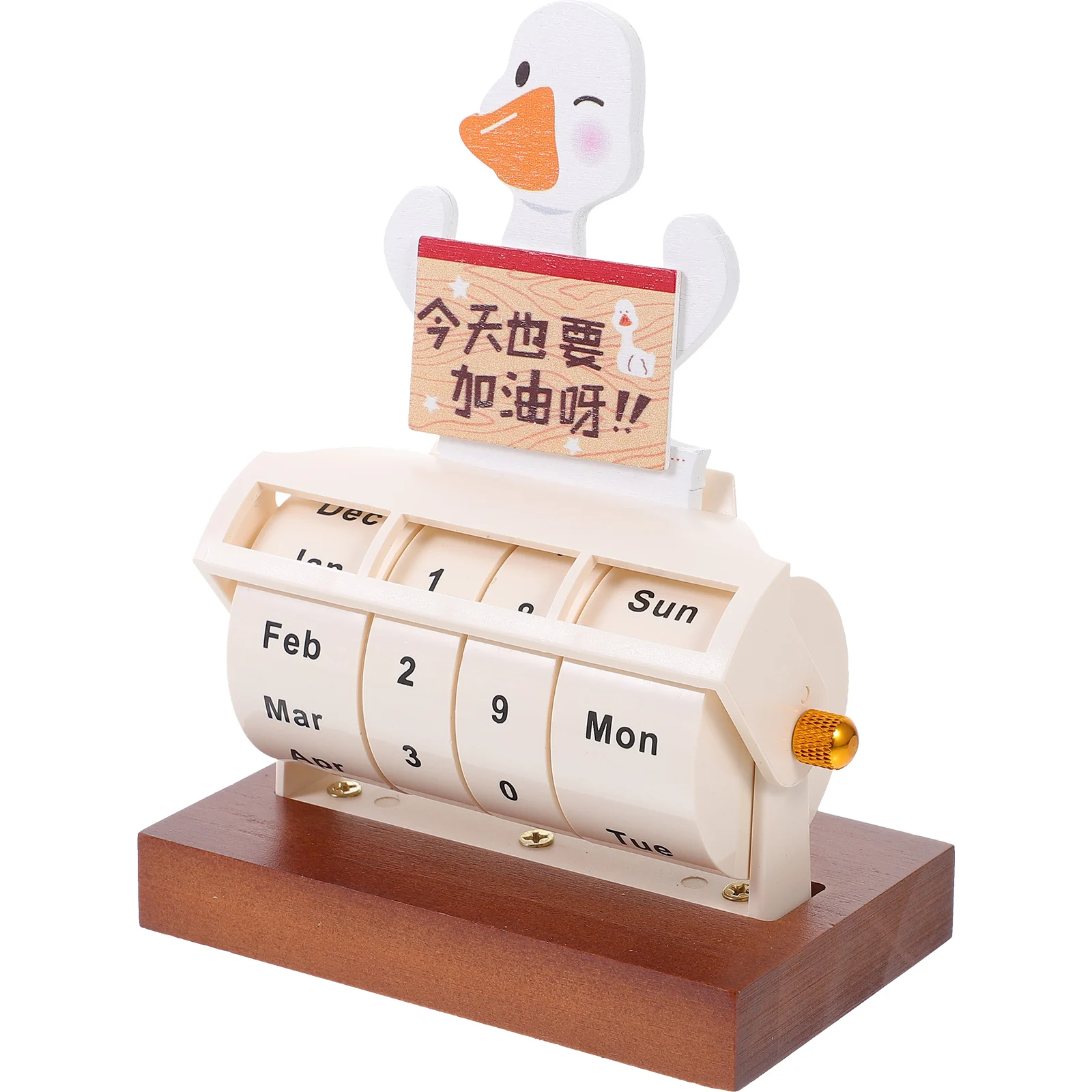 

1pc Wooden Perpetual Calendar Mini Cartoon Duck Desk Home Office Accessories Standing Table Calendar Household Rotating Prop