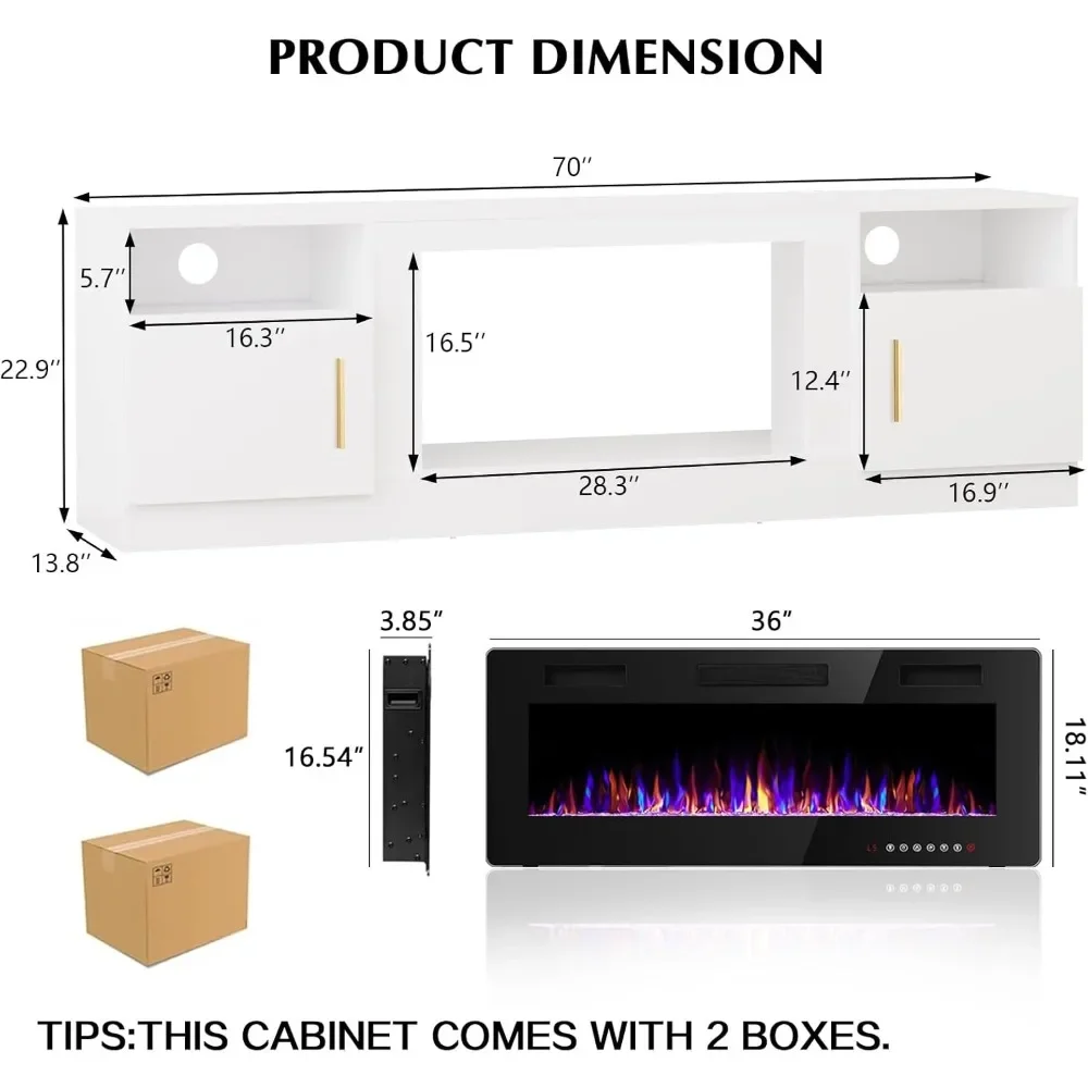 Fireplace Tv Stand with Highlight Cabinet  and Storage for 36 Inch Fireplace Up To 80