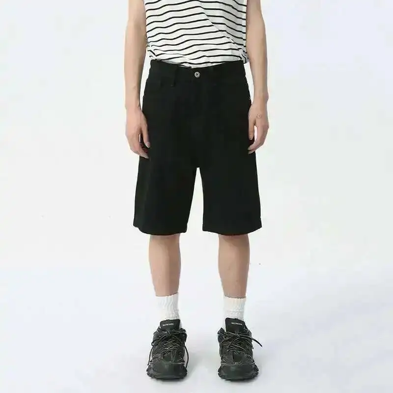 

Весенне-летние новые мужские джинсовые шорты, однотонные прямые повседневные короткие брюки с пятью точками, модные трендовые повседневные шорты со средней талией