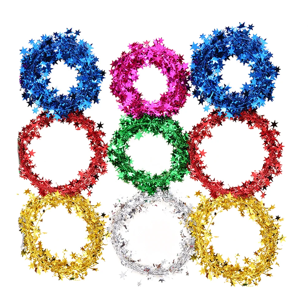 

10 pcs Christmas Tree Decorations Multicolor Tinsel Hanging Star Shaped Wreaths Festive Home Plastic Iron Wire