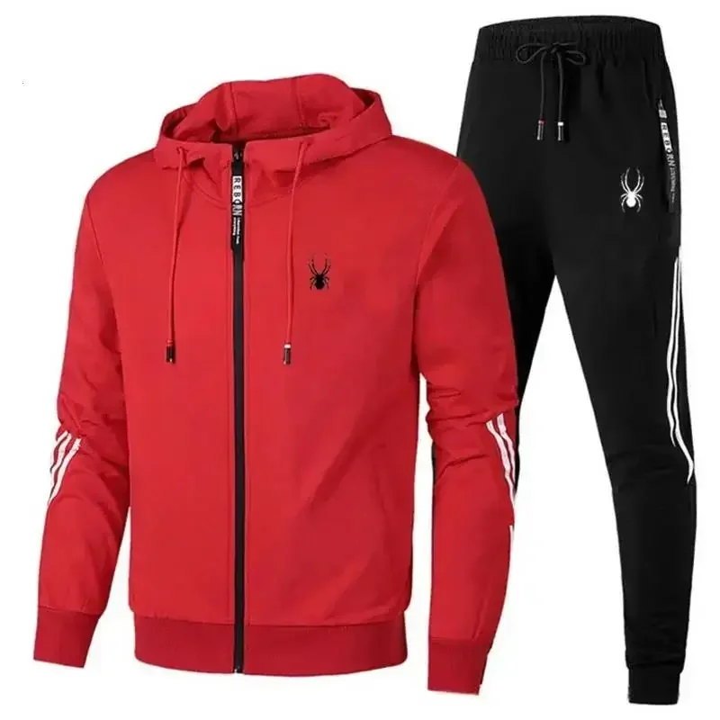 Tute da uomo primavera autunno set felpa con cappuccio a maniche lunghe + pantaloni da Jogging 2 pezzi tute da corsa Fitness abbigliamento sportivo