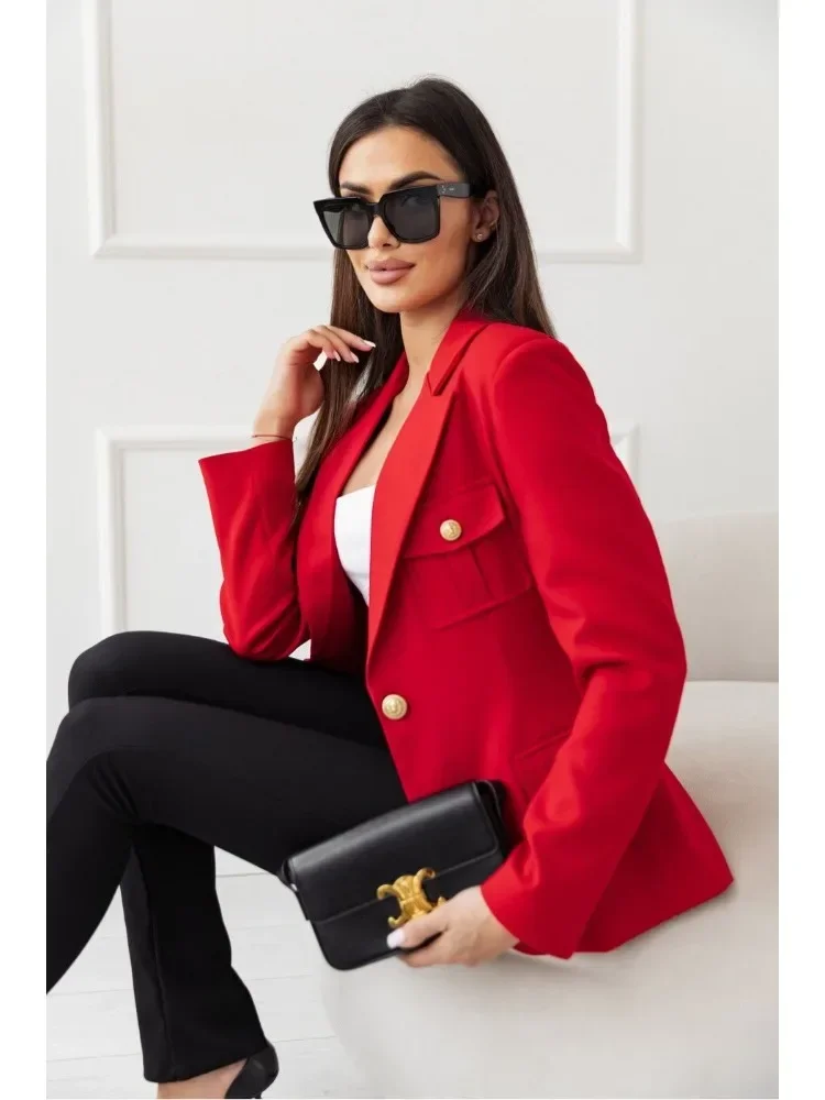 Manteau de costume à manches longues pour femme, nouvelle mode automne et hiver, décontracté, couleur unie, Double boutonnage, veste de costume