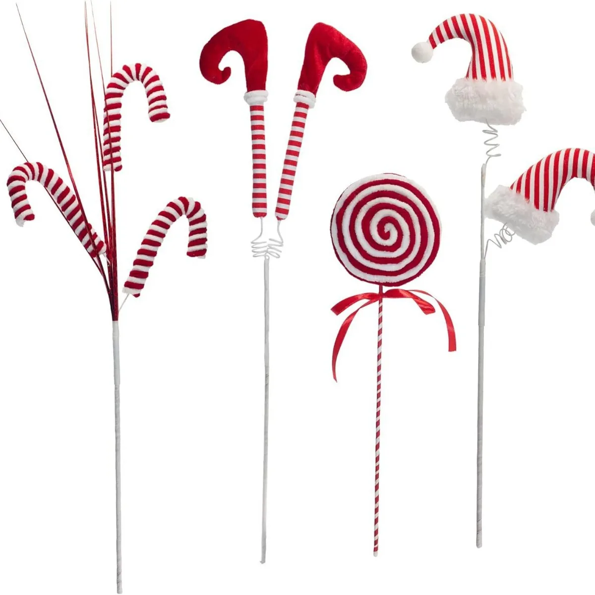 

Christmas Tree Decor Picks Red White Woolen Candy Curly Picks Xmas Tree Topper Ornaments for Christmas Wreath DIY Party Supplies