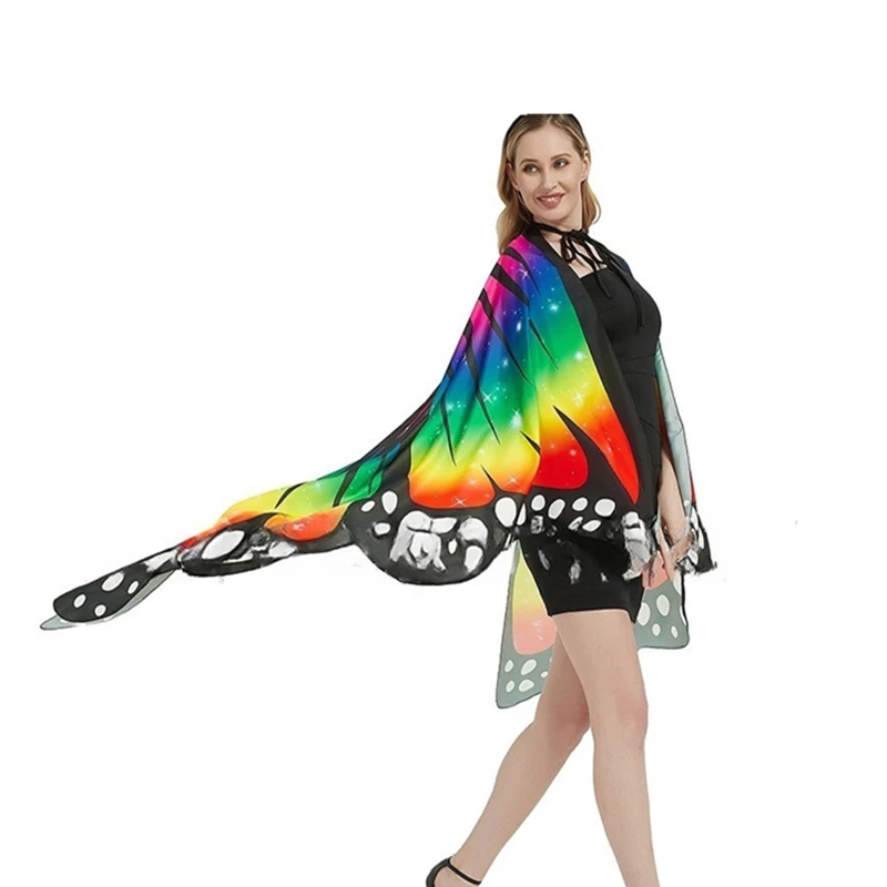 

Костюм с крыльями бабочки для Хэллоуина, женский, с принтом, накидка-шаль, мягкая красочная праздничная накидка с звездами для взрослых