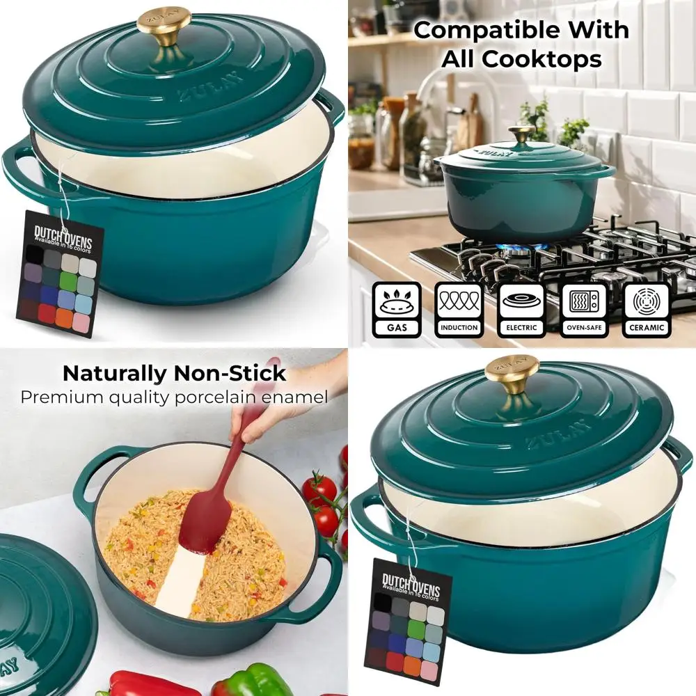 

7.7 Quart Enamel Cast Iron Dutch Oven with Lid - Durable, Oven-Safe Up to 500°F, Ideal for Baking, Stews, Braising, and Roasting