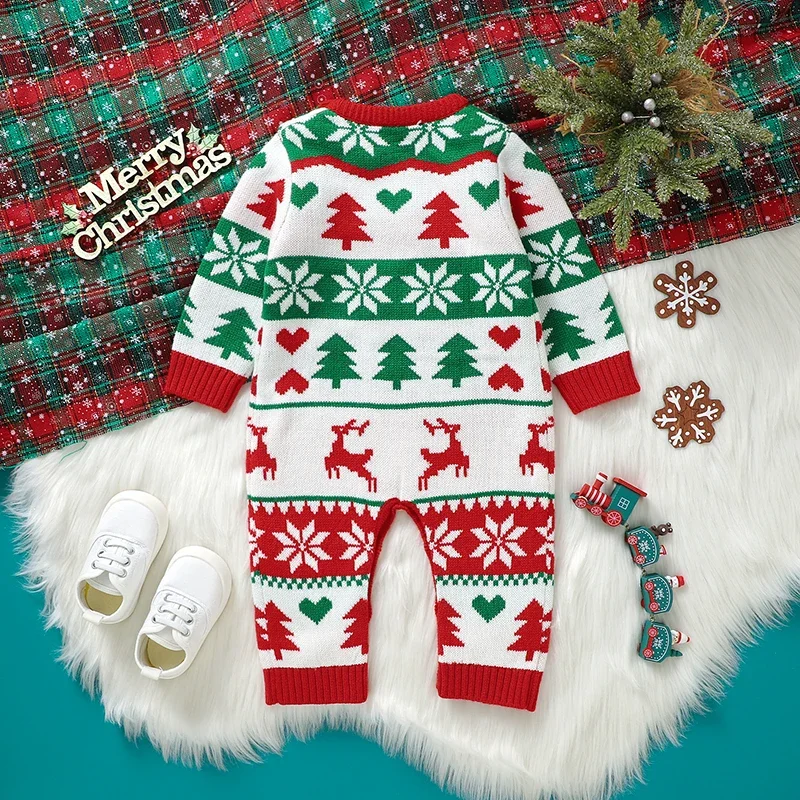 Christmas Baby Romper Knit Infant Boy Xmas Clothes 0-18M Cute Snowflake Christmas Tree Newborn Girl Jumpsuit Long Sleeve Overall