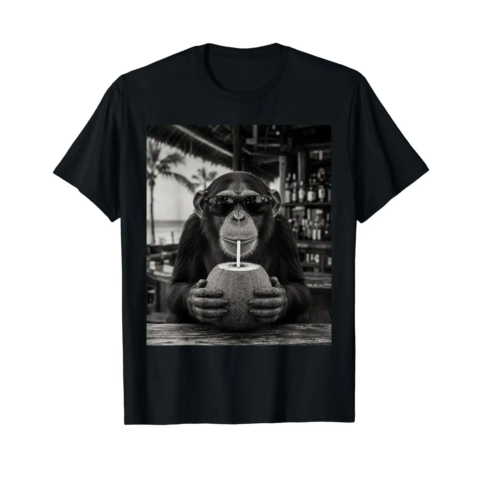Chimpanzé avec Lunettes de Soleil et Singe à la Noix Coco T Shirt Graphique Valeur vintage Washed Stylish streetwear graphic