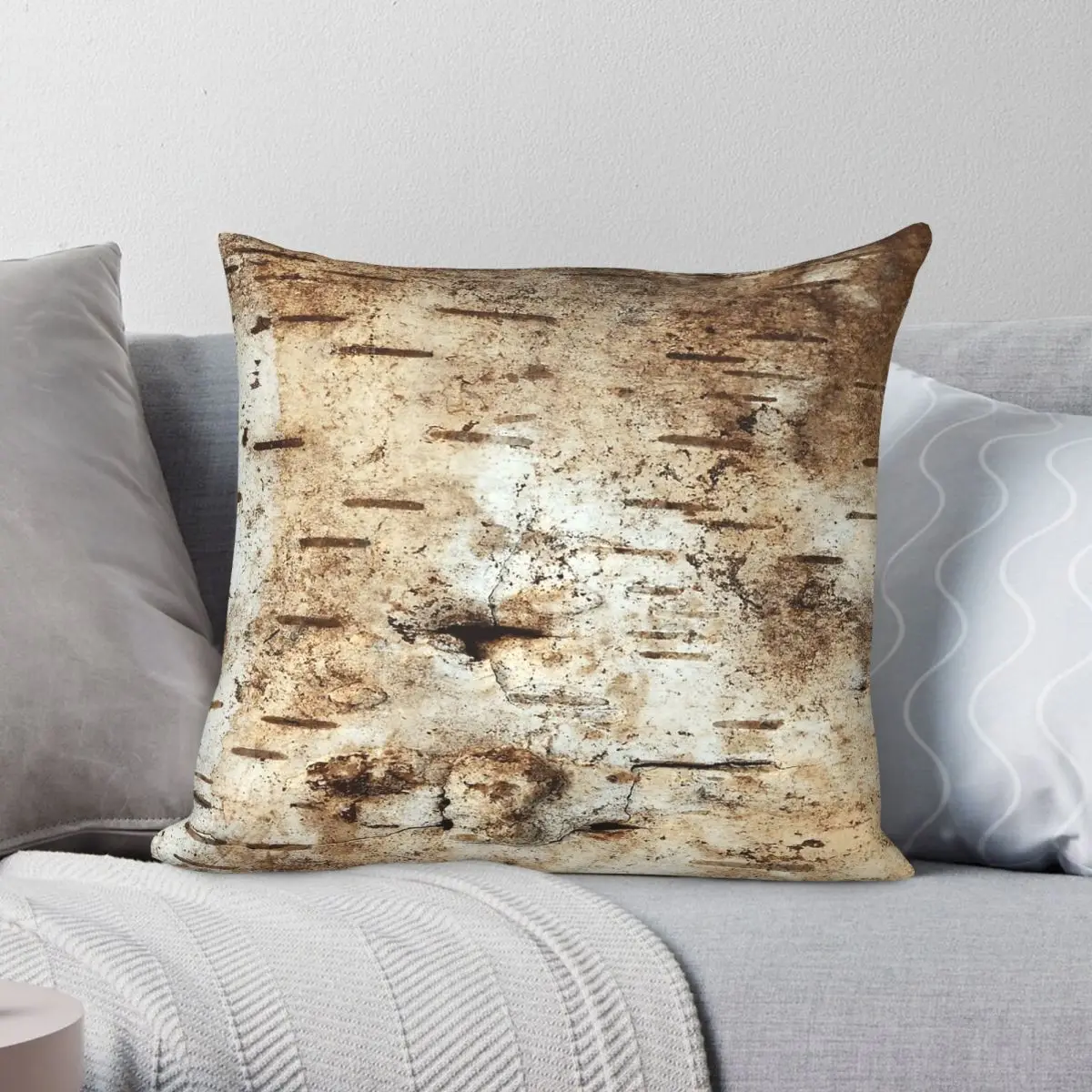Birch Bark Strip Pillowcase Polyester Linen Velvet Pattern Zip Decor Sofa Cushion Cover