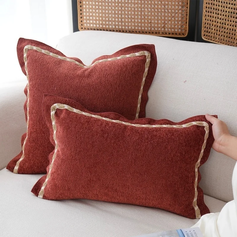 Retro Red Pillows Joyful Holiday Cushion Case Luxury Simple Square Decorative Pillow Cover For Sofa Chair Home Decorations