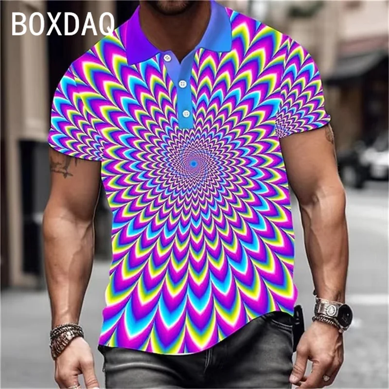 

Men's Personality Polo Shirt 3D Optical Illusion Graphic Polo Shirt Summer Big Size Men Short Sleeve Turndown Street Sport Polo
