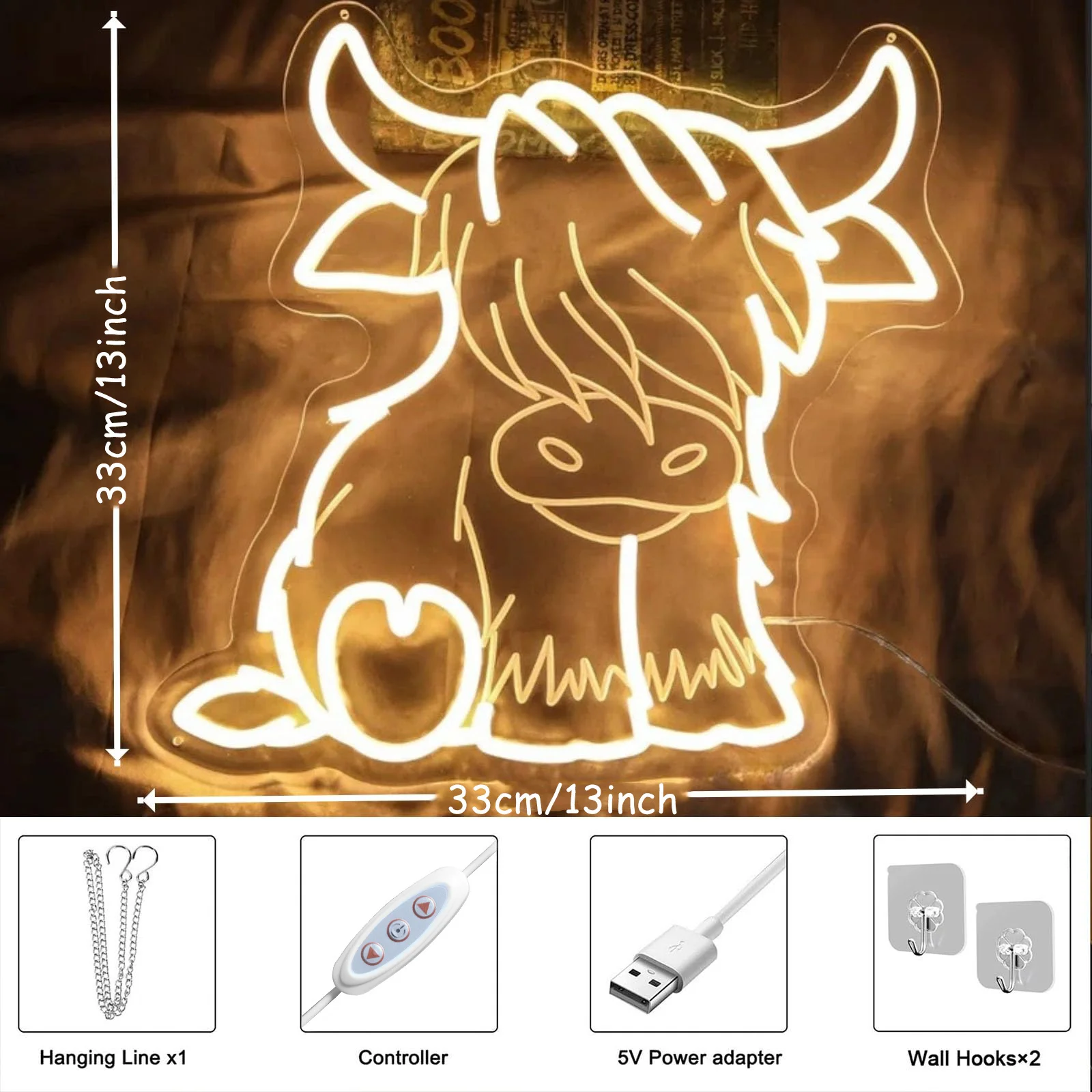 Yak LED Neon, USB Powered Dimmable LED Neon, Suitable for Restaurants, Game Rooms, Men's Cave Wall Decoration