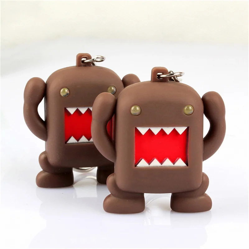 New So Cool !!! Ultra Bright LED Cute Mini Domo kun Action Figure Toys LED Flashlight Keychains With Sound Keychain Kids Gifts