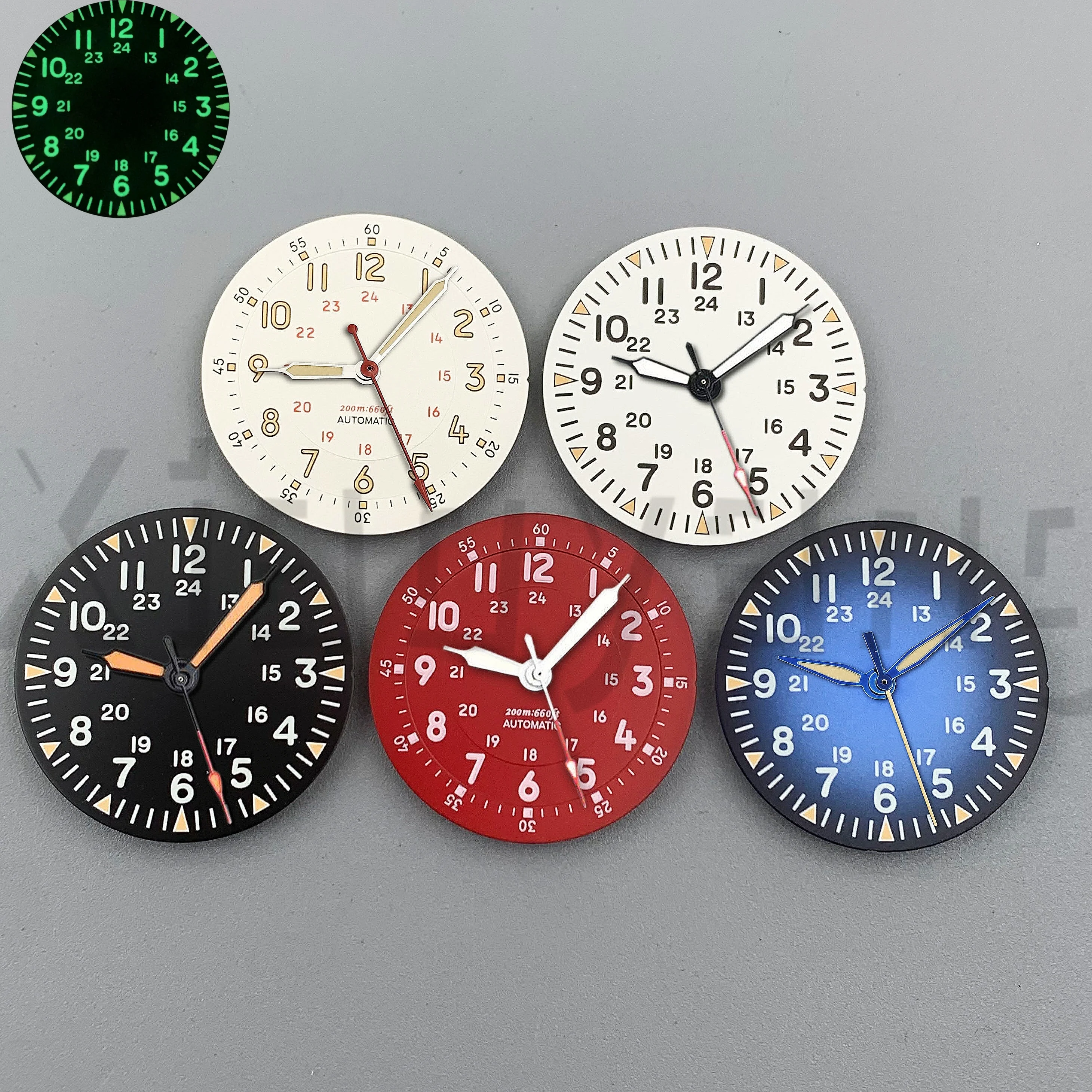 29mm Vintage Filed Pilot Watch Dial With Green Luminous Suitable NH34NH35NH36 Miyota ETA2824 PT5000 Movements Watch Accessory