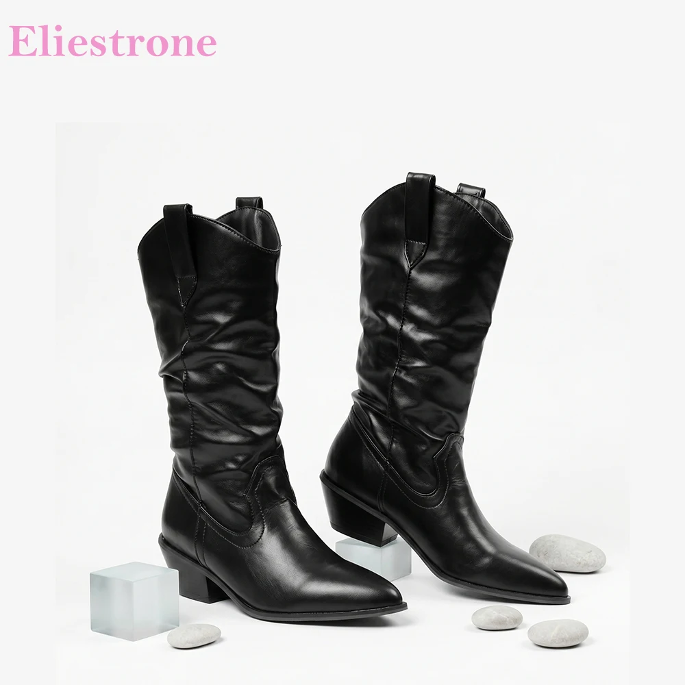 2026 Autumn Fashion Women Mid Calf Riding Boots High Block Heels Oversized Lady Daily Shoes Large Plus Size 11 46 50 Non-slip