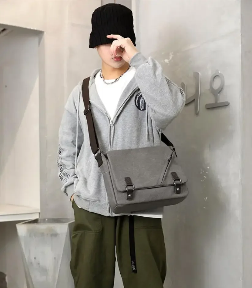 Men Briefcase Crossbody Shoulder Bags Large Male Messenger Bags Boy Canvas Bags for Travel Business Books School Casual Black 가방