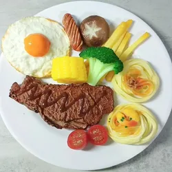 Simulation Fake Food Steak Eggs Combo Model, Burger Shop, Western Food Display Props, Home Decoration, 6 Pcs per Lot