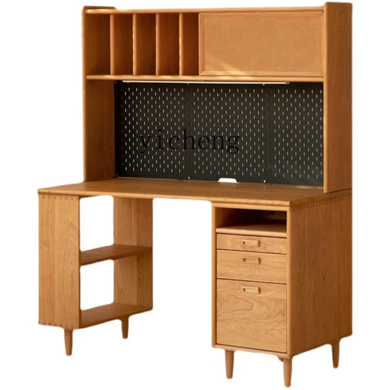 

solid wood desk bookshelf integrated hole board power track desk home