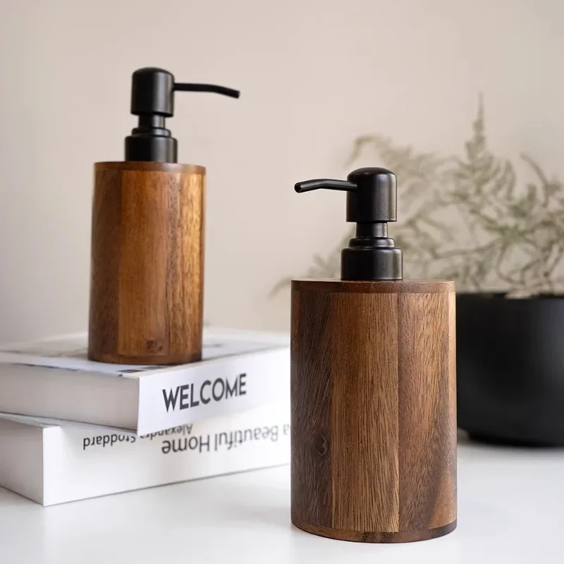 Walnut Wood Pump Lotion Bottle Wooden High-end Shower Gel Shampoo Hand Soap Lotion Cream Storage Bottle Bathroom Accessories New
