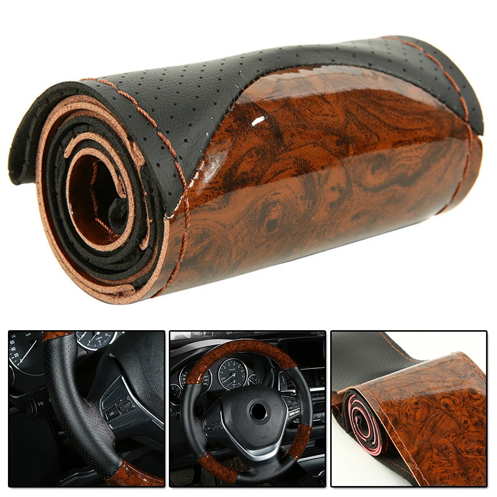 

Car Peach Wood DIY Car Truck Leather Steering Wheel Cover With Needles And Thread Car Accessories Hight Quailtly Durable