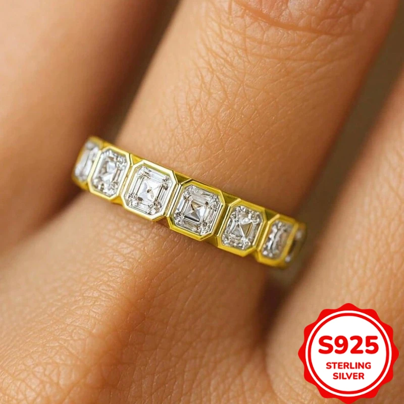 Fashionable and Creative Genuine S925 Silver Square Zircon Commuting Temperament Versatile Women's Ring