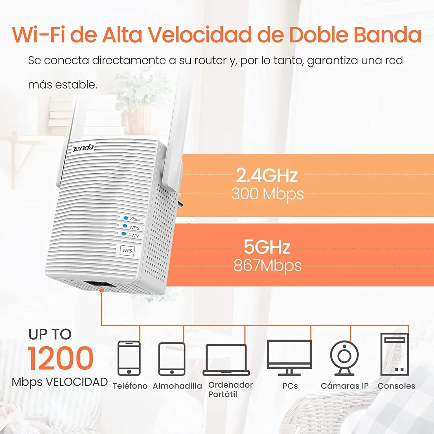 Tenda WiFi Repeater AC1200 Dual Band 2.4G 5GHz Signal Expansion Booster Wireless Range Extender support WPS function Plug n Play