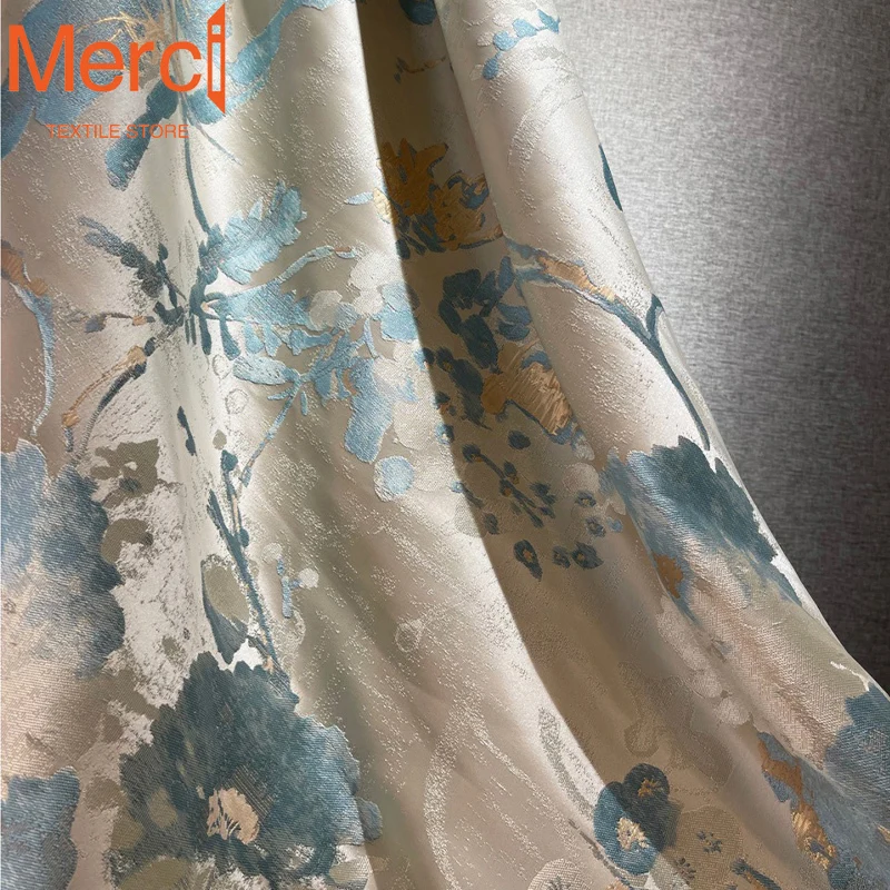 Luxuriöse Seiden-Jacquard-Vorhänge für Wohnzimmer, Esszimmer, Schlafzimmer, hochwertige bestickte Verdunkelungsvorhänge, Villa-Zimmer, individuelles Dekor